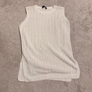 Sleeveless Open-Knit Tunic Top in Cream